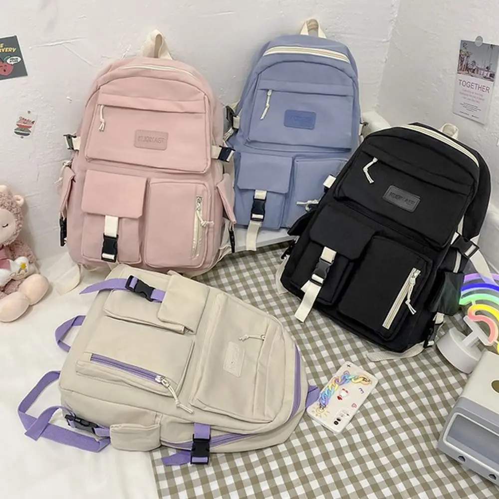 Simple Nylon Backpack Large Capacity Korean Color School Bag Casual Breathable School Rucksack Students