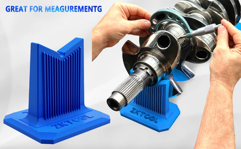 2 Stück blauer universeller Kurbelwellenständer, rutschfeste Polster, chemikalienbeständig, sichere Stützhalterung für Motorreparaturwerkzeuge – Detail 2