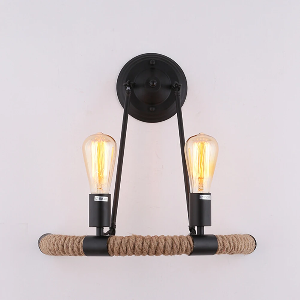 

Wall Lamp Semicircle Fixture Sconces 40W E27 Base Hemp Rope Bedside Light Decor Living Room Bedroom Restaurant