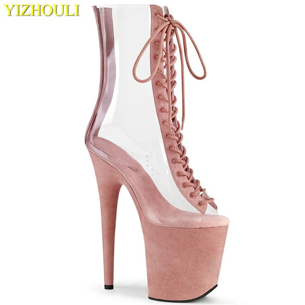 

20cm pole shoes with fine heels, fish mouth ankle boots, hollowed out waterproof platform European and American dance shoes