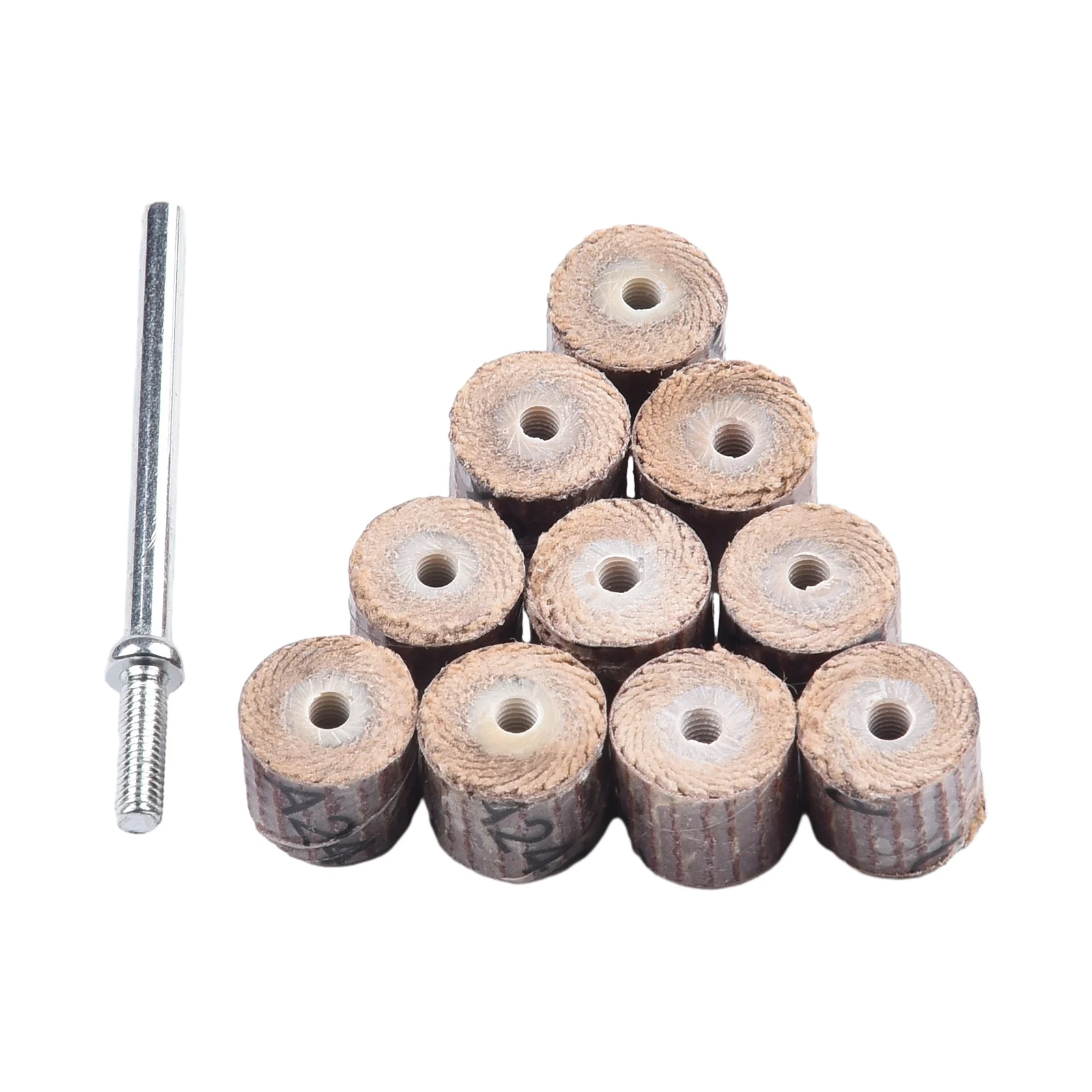 High quality Useful Flap Wheel W/mandrel Woodworking 10*8*3mm 10pcs For plastic wood Grinding Sanding Flap Disc
