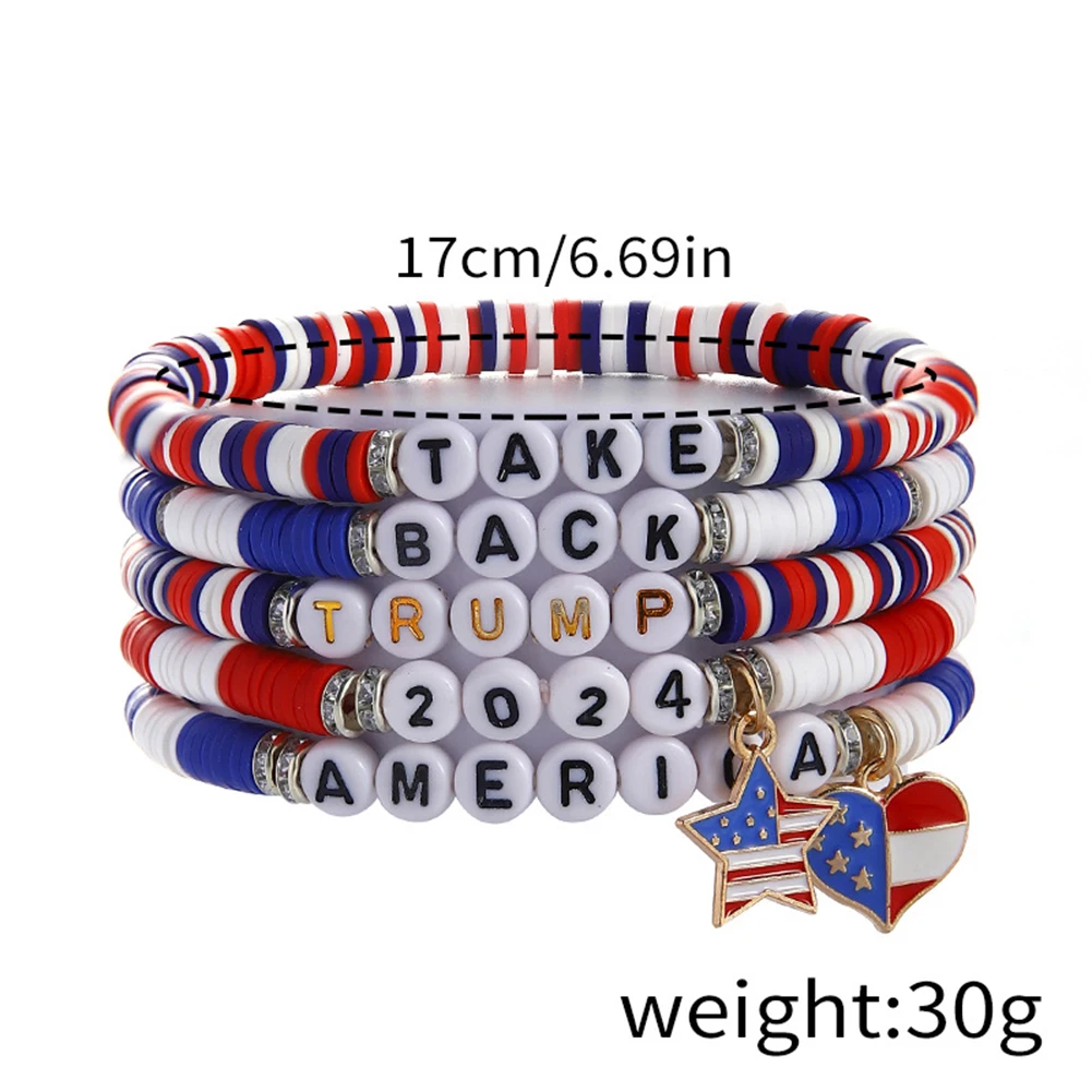 5 pcs Trump 2024 Take America Back Bracelet Trump 2024 Stretch Bracelet Trump Support Bracelet for Women Men