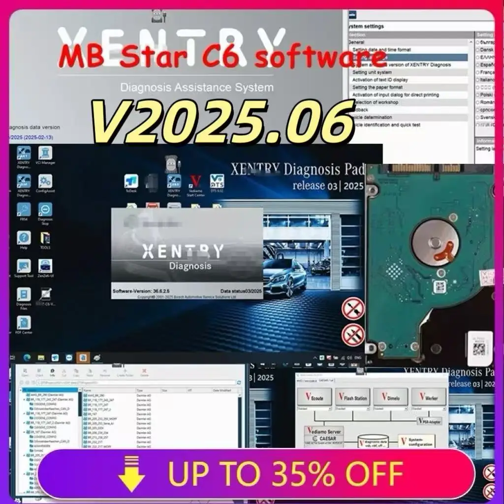 برنامج تشخيص MB Star C6 SD Connect C6 SSD 2025.06V متعدد اللغات HDD أجهزة كاملة Xen.try DT.S,WIS, EPC,VE-DIAMO