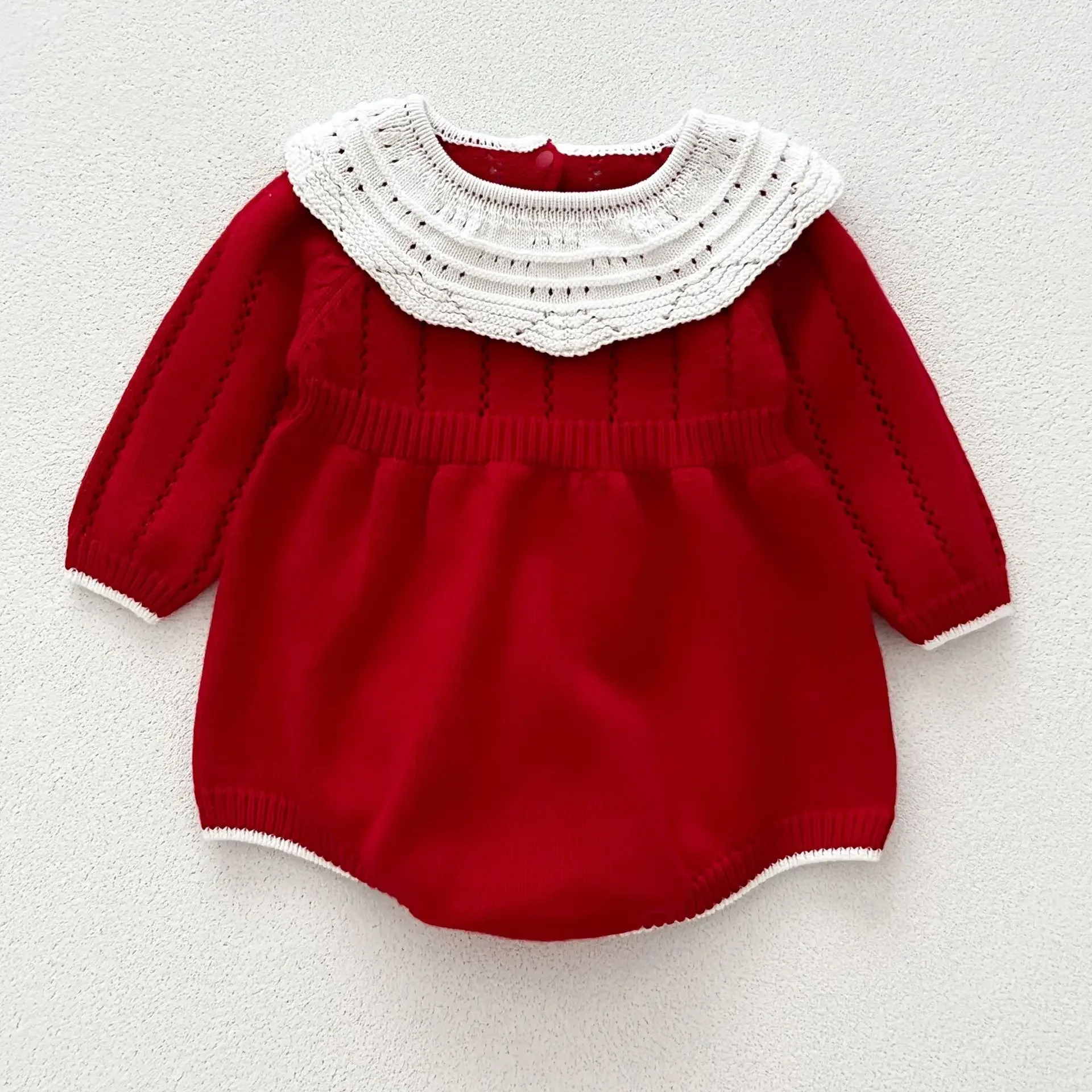 Christmas Knitting Newborn Romper Baby Girl Autumn Red Clothes Cute Long Sleeve Sweater Romper Jumpsuit Casual Newborn Outfits