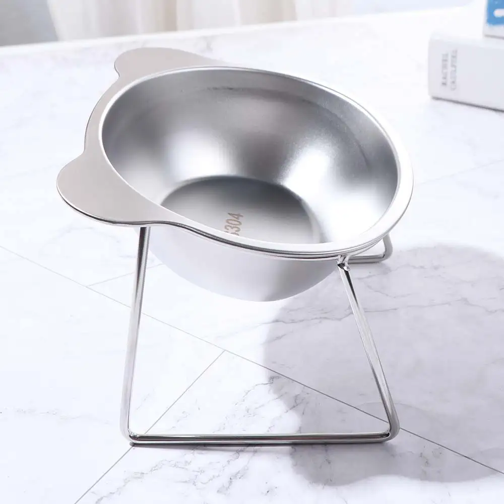 Fall-Resistant Stainless Steel Cat Bowl Anti overturning with Stand Elevated Cat Food Bowl Cervical Protection 15°Tilted Angle