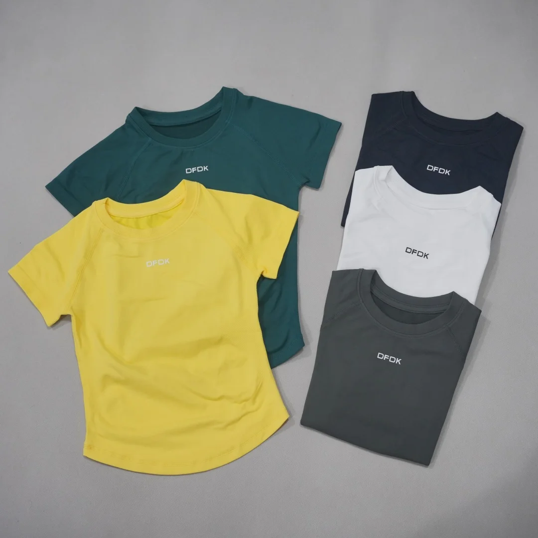 DFDK 2026 New Women Round Neck Sports T Shirt Breathable Short Sleeve Elastic Slim Fit Casual Tee For Gym Yoga Running Workout T