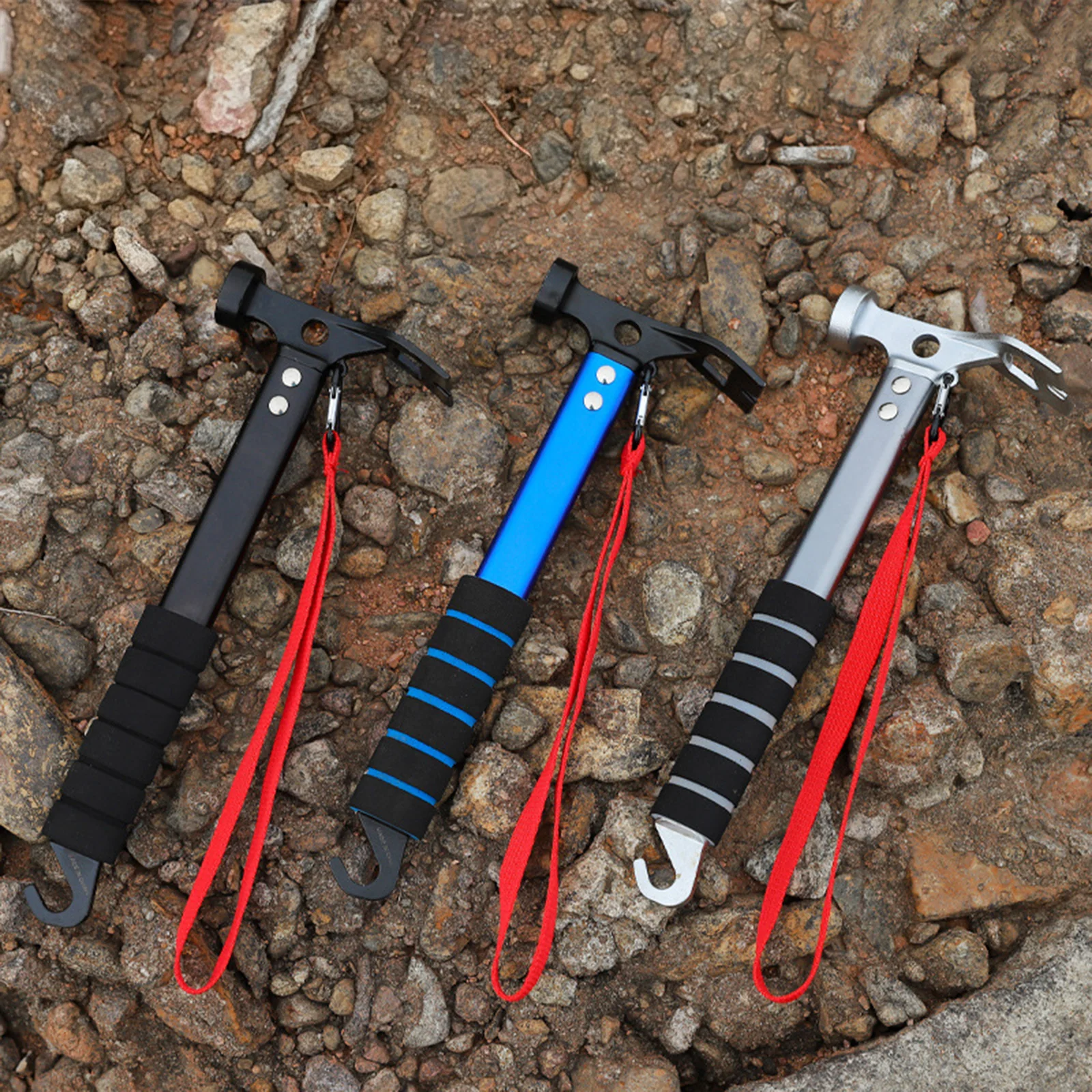 3-In-1 Functional Tent Stake Hammers with Sponges Handle Useful Convinient Hammers Multi Purpose for Camping Hiking Backpacking