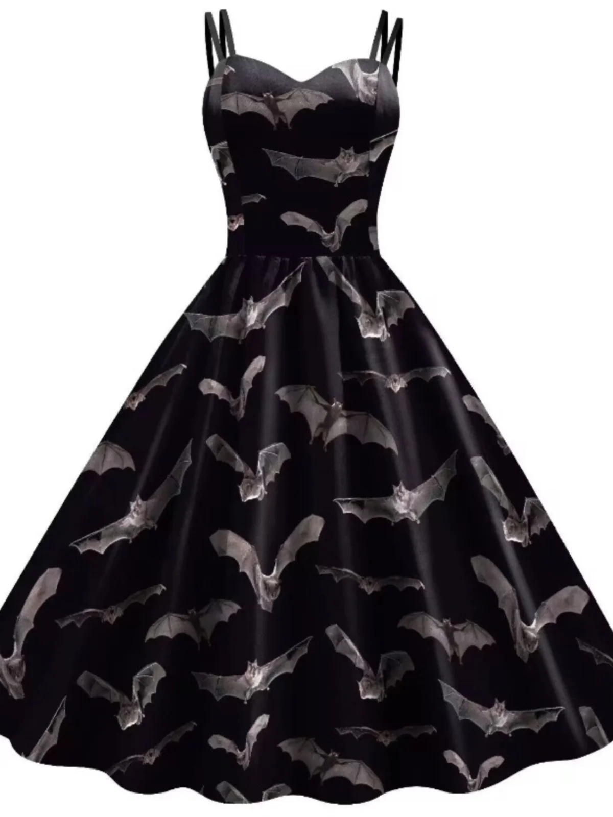 Sexy Slim Fit Bat Pumpkin Cartoon Print ter Dr loween Dames midden taille Polyester Vezel Midi Rok V Ne a Line Dr