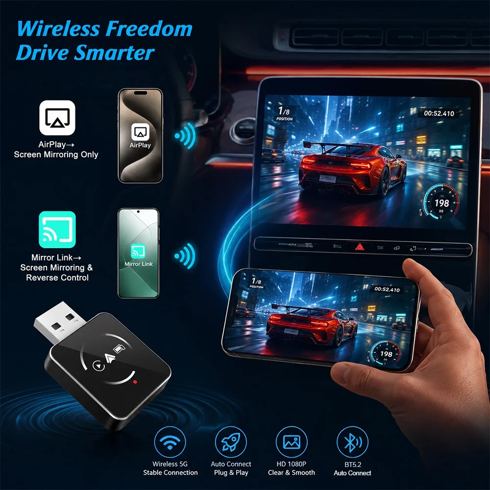 4in1 Wireless CarPlay Adapter for Apple Mirror Link Android Auto Smart Box Car Intelligent Systems For Car With Wired CarPlay
