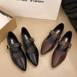 Luxury Fashion Rivet Buckle Belt Flats Women's Slip-on Moccasin Pointed Toe Shoes Ballet Shoes Office Women's Loafers 2026