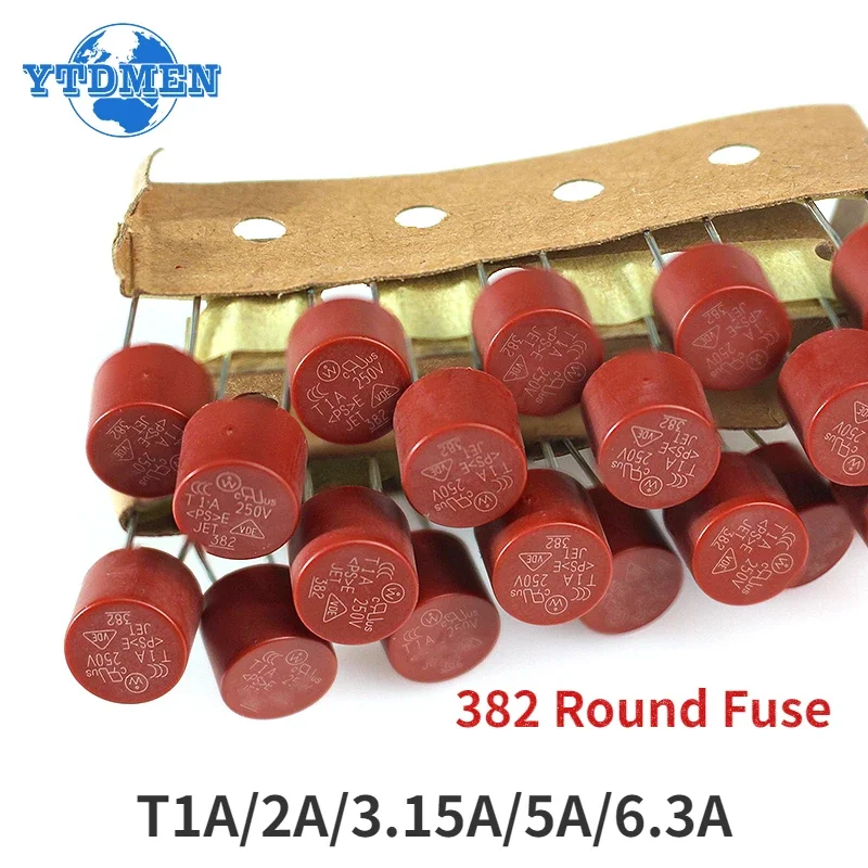 20pcs 382 Cylindrical Fuse 250V 8*8 Slow Fuses T1A 2A 3.15A 5A 6.3A for LCD TV Power Board