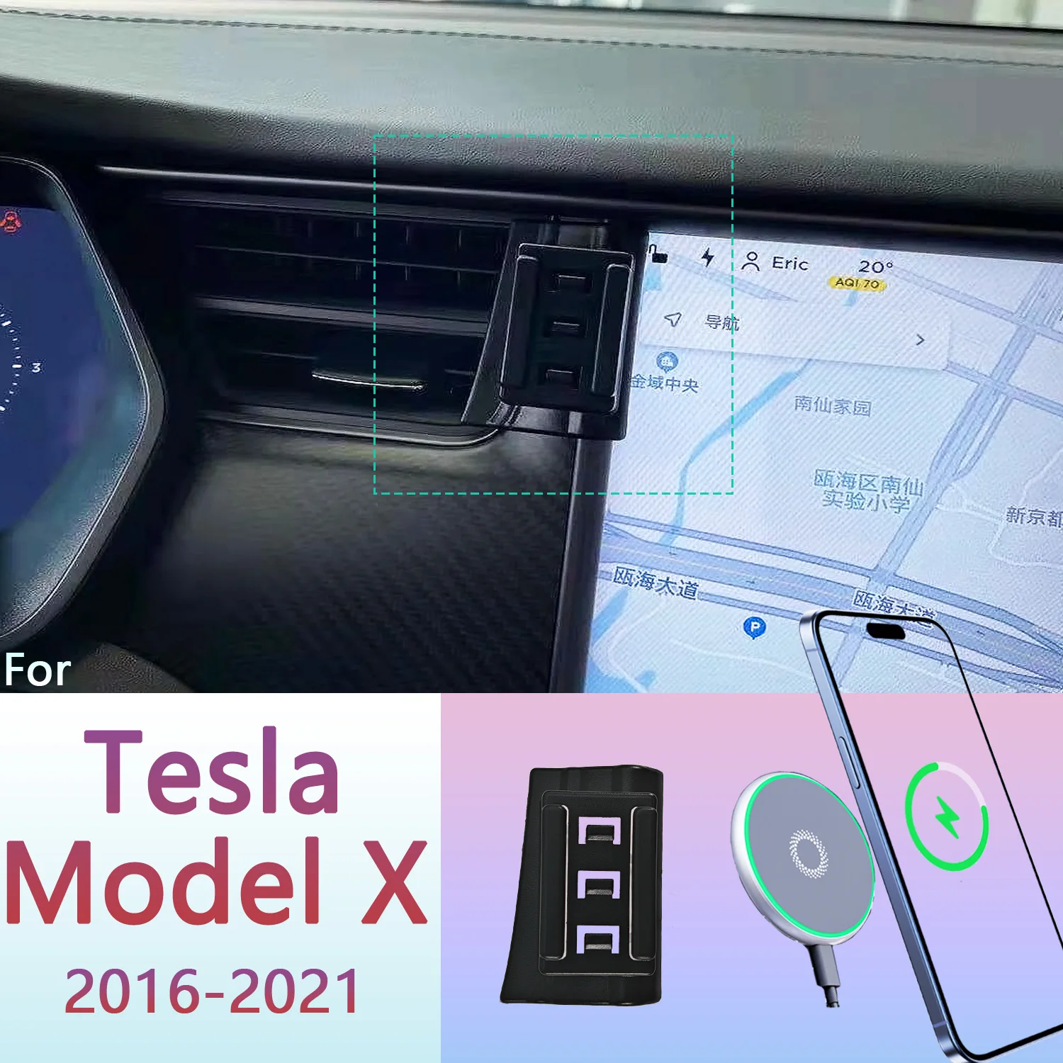 Dla modelu Tesla X 2016 2017 2018-2021 magnetyczny uchwyt do telefonu 15W stojak na telefon bezprzewodowy MagSafe telefon wsparcie niestandardowa