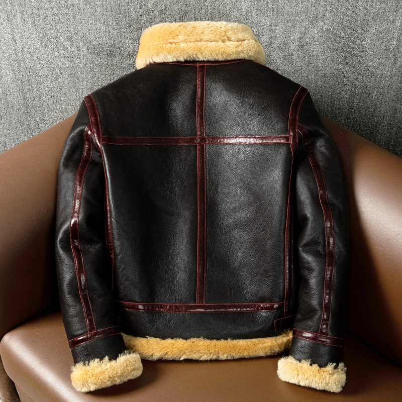 Thickened Genuine Leather Men's B3 Coat Windproof Warm Winter Wear Original Ecological Pure Sheepskin Fur Integrated Outerwear