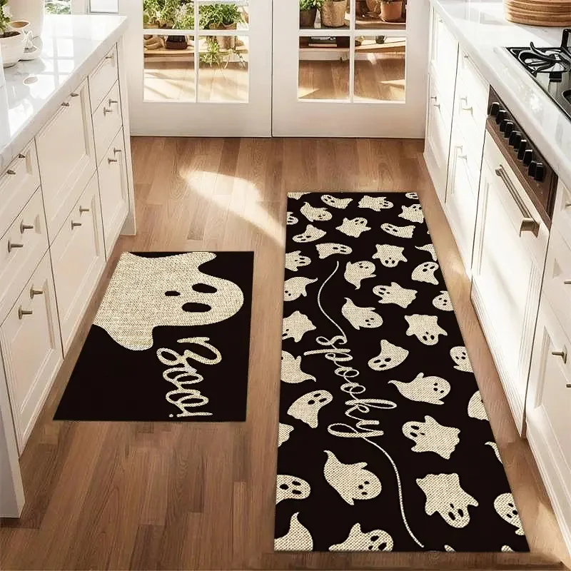 VIKAMA Halloween Cartoon Ghost Runner Mat Non Slip Anti Fatigue Rug for Kitchen Bedroom Entrance Halloween Holiday Home Decor