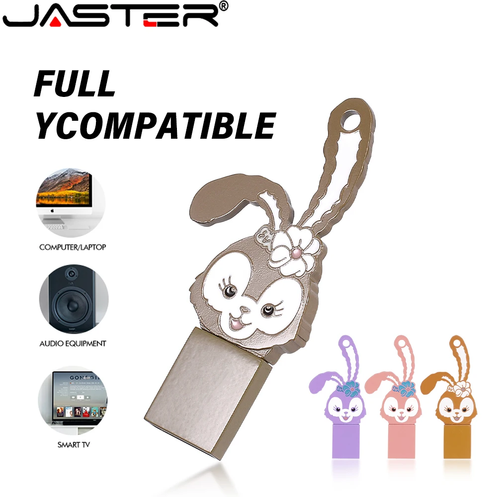 JASTER Metal Cartoon Rabbit USB 2.0 Flash Drive 128GB 64GB High-speed Pen drive 32GB 16GB Gold Memory stick Creative U disk gift