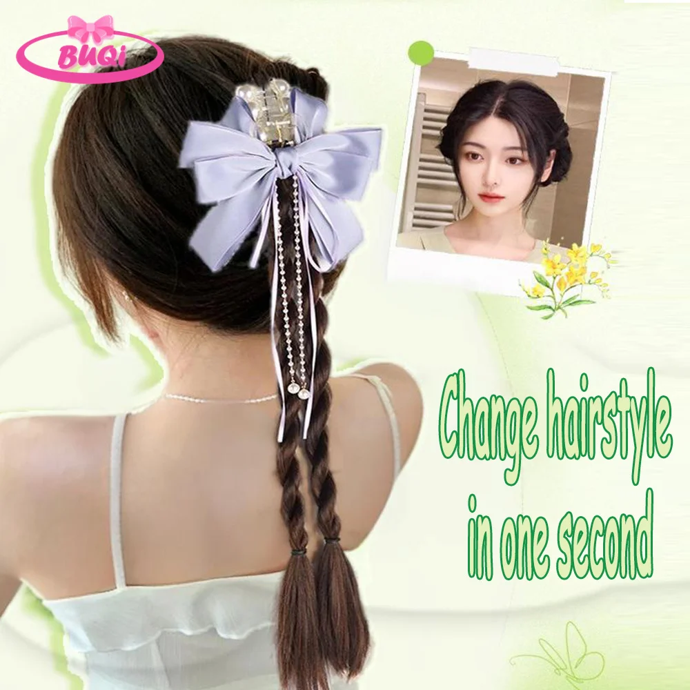 BUQI Bow nappa Spring Clip coda di cavallo nuova parrucca in stile cinese per le donne Sweet Hairpn Barrettes ragazze coda di cavallo estensioni dei capelli