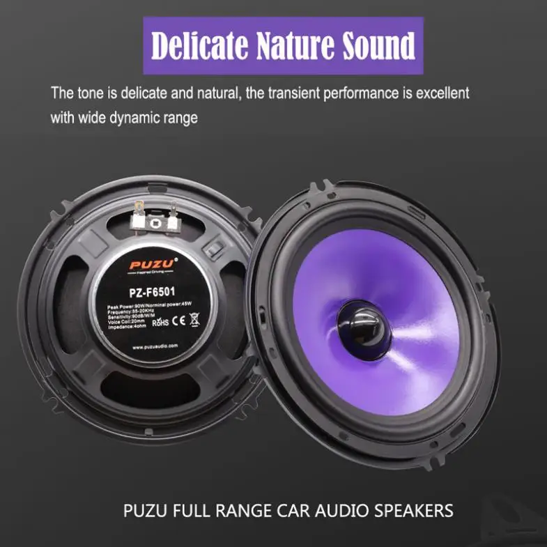 2pcs 6.5 Inch 90W Full Range Frequency Car Audio Speaker Heavy Mid-bass Ultra-thin Modified Speaker Non-destructive Installation