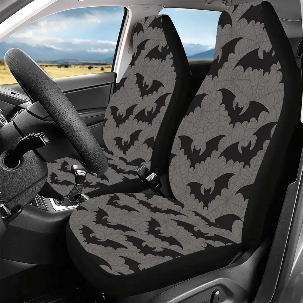 2pcs Flying Bat And Spider Web Car Seat Covers Suitable For Front Seats, High Back Design, Material, Suitable For Cars, SUVs And