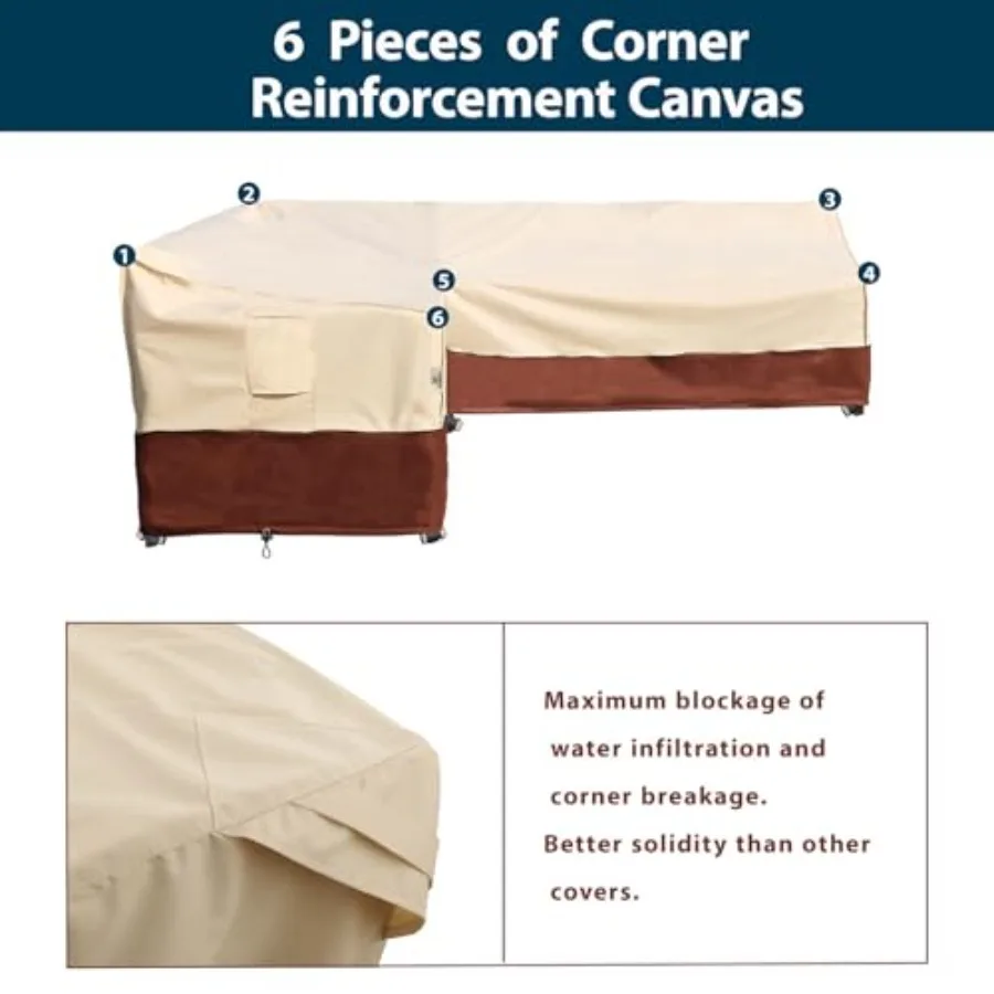 غطاء مقطعي خارجي لأثاث الفناء على شكل حرف L قماش ريبستوب مقاوم للماء عالي التحمل 600D مع حماية ضد الأشعة فوق البنفسجية 3 فتحة تهوية #4