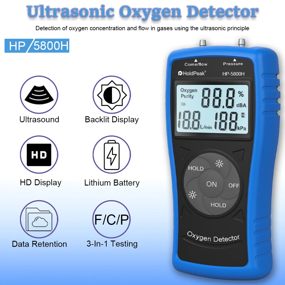Portable Ultrasonic Oxygen Measuring Instrument, For Detection PSA Oxygen Generator Output Concentration, Flow Rate & Pressure