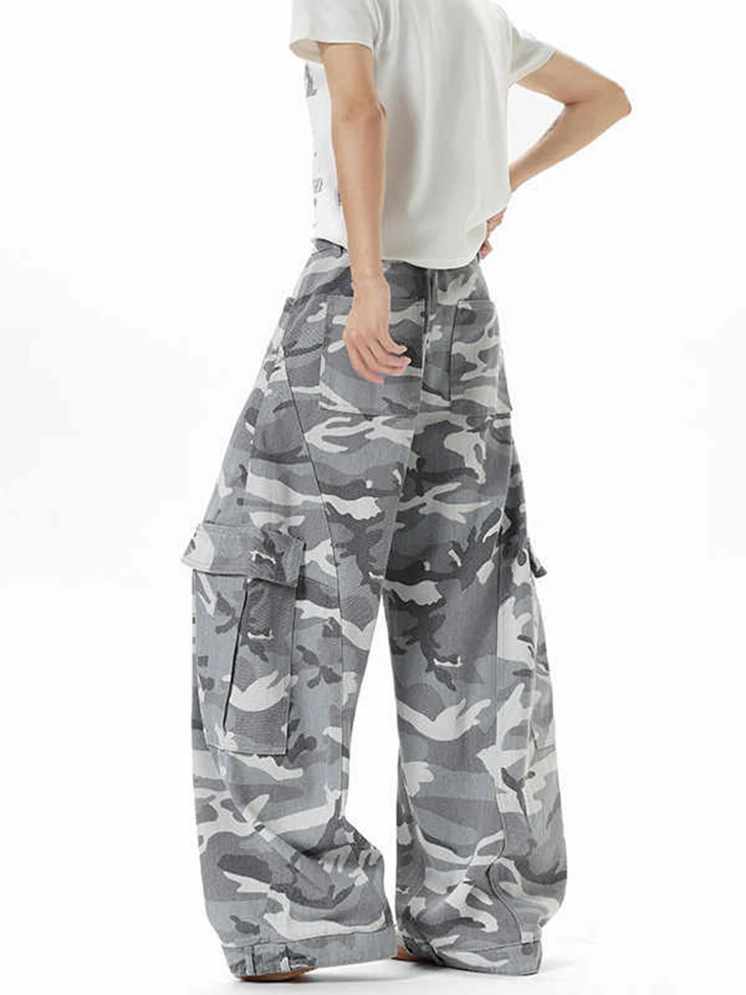 

Women's Grey Y2k Camouflage Cargo Pants Harajuku Parachute Pants Japanese 2000s Style Vintage Oversize Hip Hop Trousers Clothes