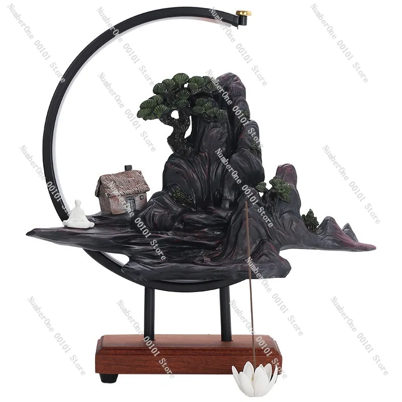 Zen High Mountains and Flowing Water Incense Burner,Sandalwood&Agarwood Incense Lamp for Tea Table Decoration