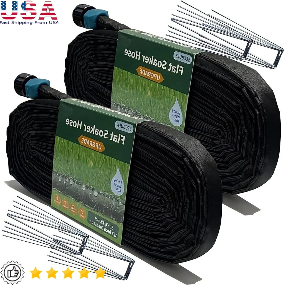 

Flat Soaker Hose 100ft Drip Irrigation Garden System Linkable Water Saving Eco-Friendly 80% Efficient Vinyl Plant Watering