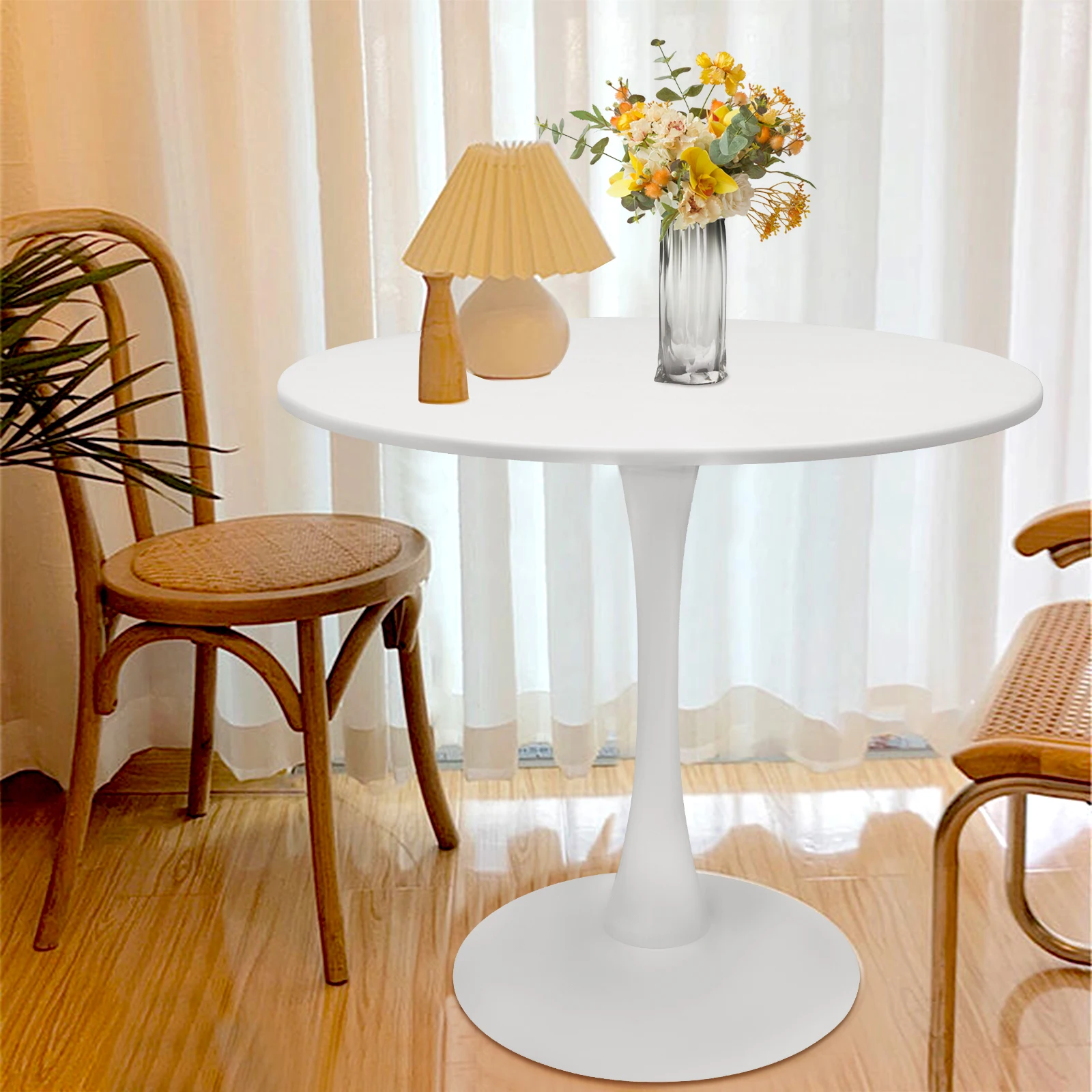White Round Tulip Pedestal Dining Table Mid Century Modern Coffee Leisure Table 35" Round Top, High-Strength Iron Frame
