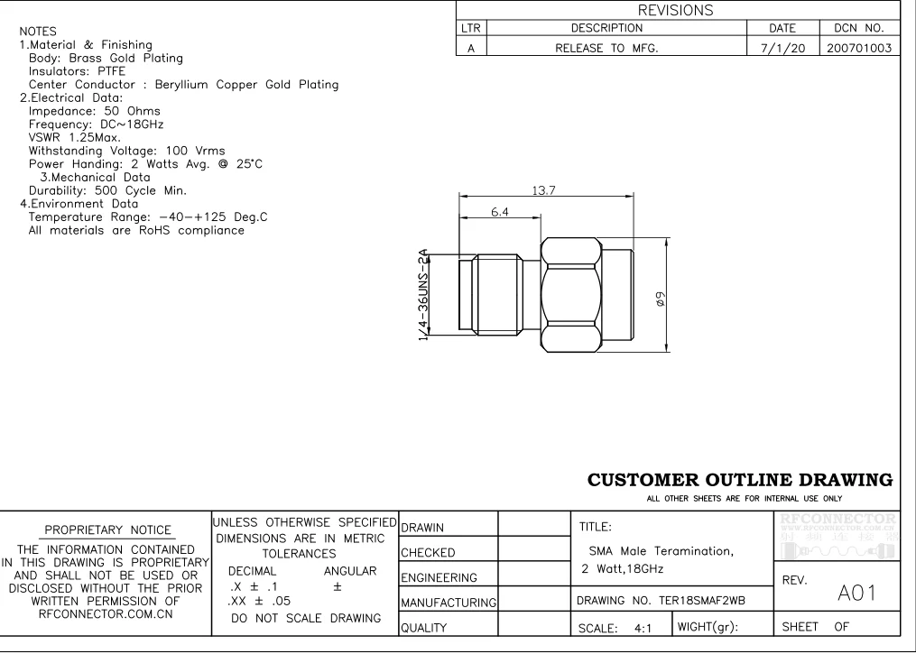 SMA-KR Female Load DC18GHZ Test Low standing wave, external screw inner hole end point resistive load 50 Ohm