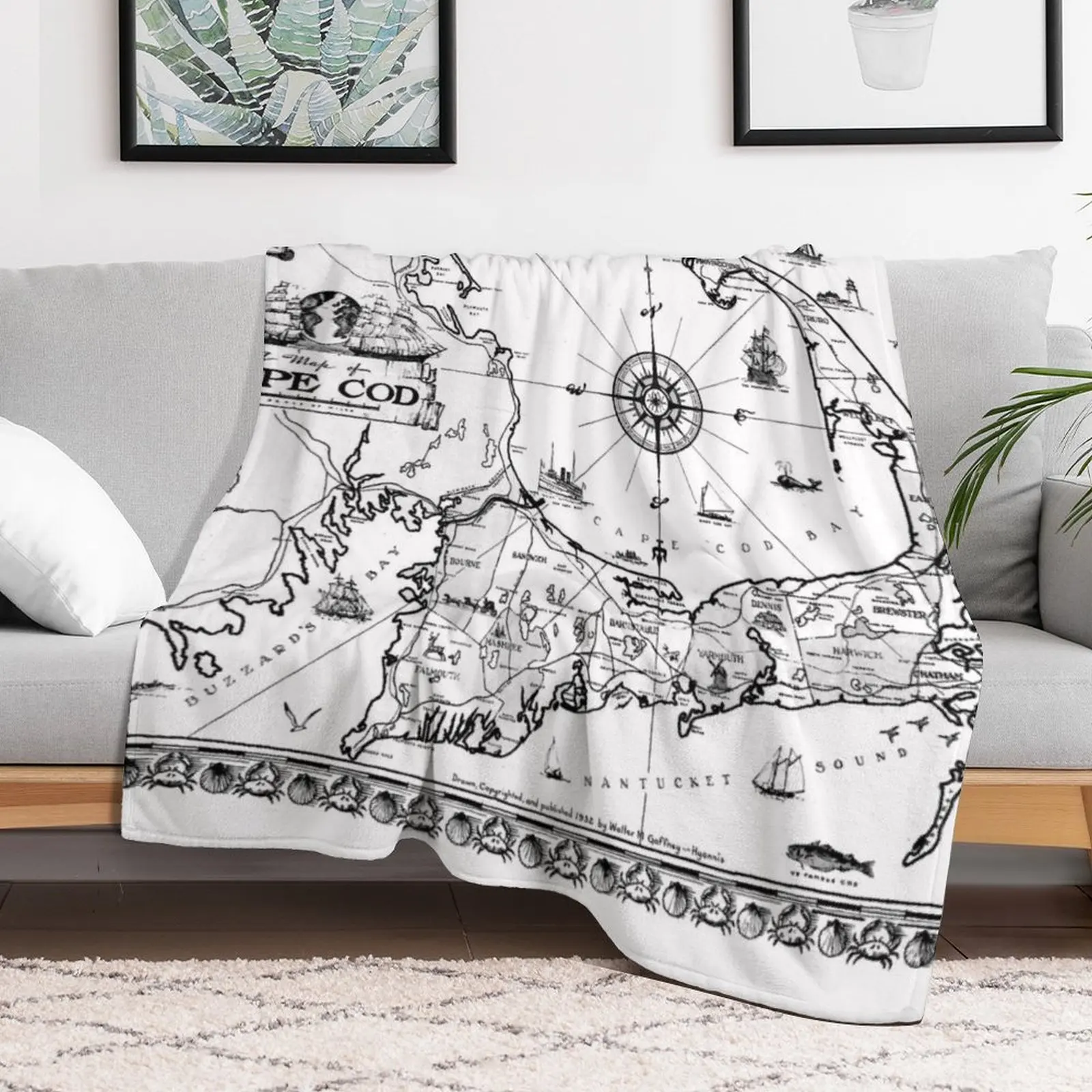 Vintage Map of Cape Cod BW Throw Blanket Blankets For Baby Thermals For Travel Blankets For Sofas Blankets