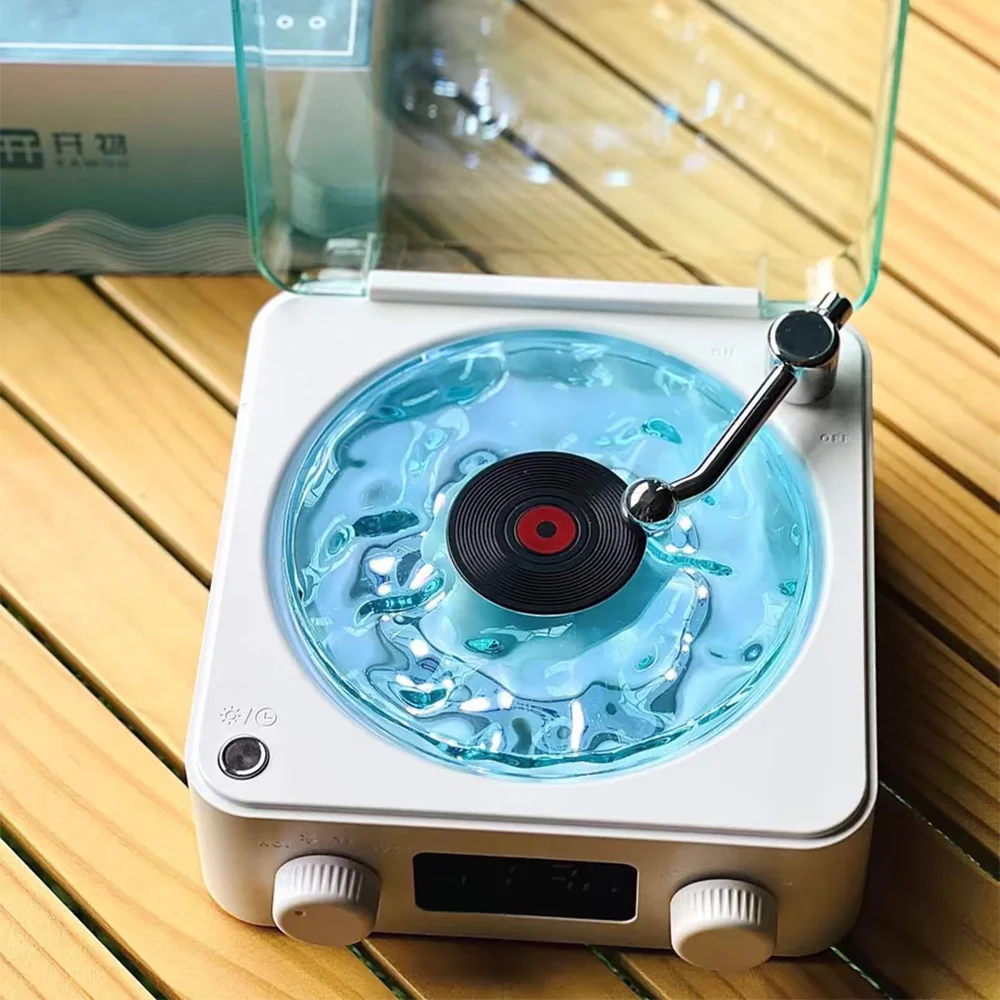 Waves Vinyl Player Wireless Bluetooth Speaker Retro Sleep Aid Vitrola Turntable Speakers with White Noise Water Ripple RGB Lamp