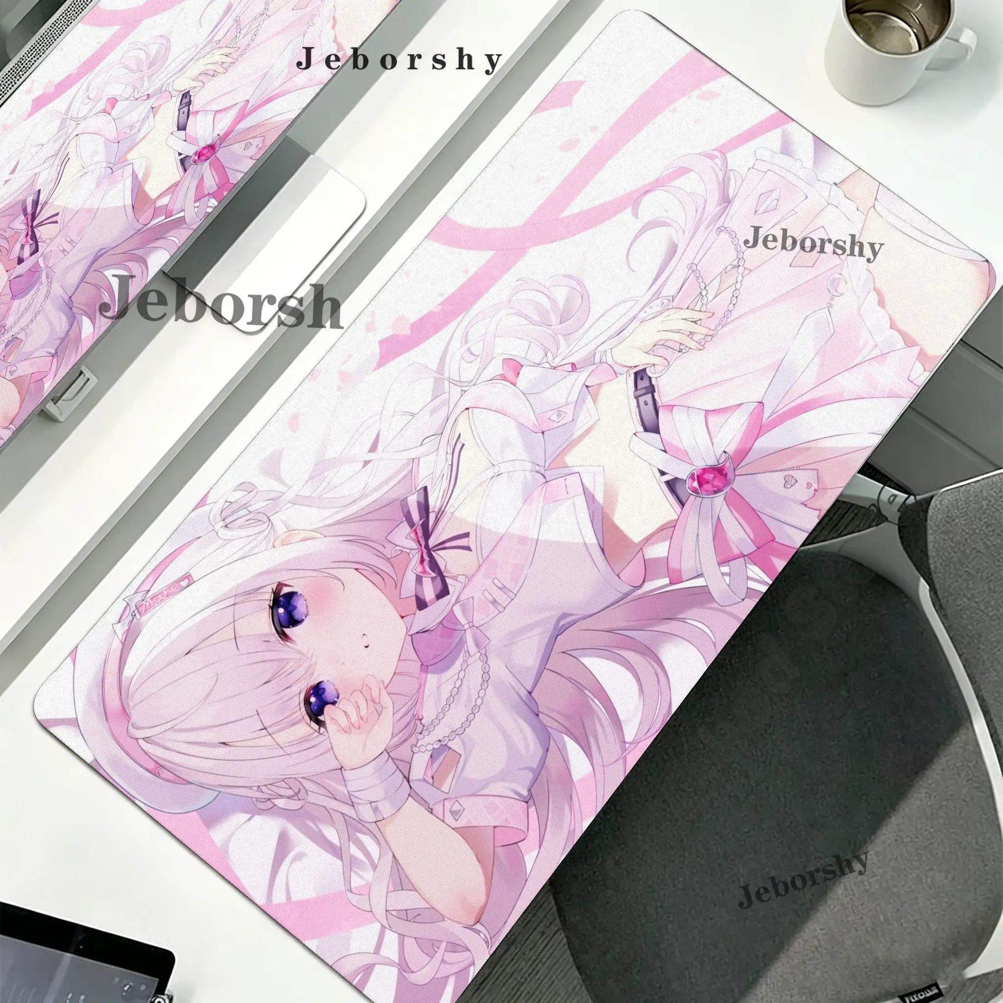 Cute Girl Style Extra‑Large Desk Mat, Japanese Lolita Anime Thick Rubber Base Extended Keyboard Desk Pad