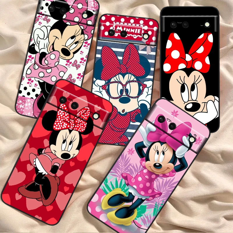 Mickey Minnie Mouse kreskówka dla Google Pixel 8 7A 7 6A 6 5A 5 4 4A XL 5G czarna silikonowa odporna na wstrząsy obudowa etui na telefon