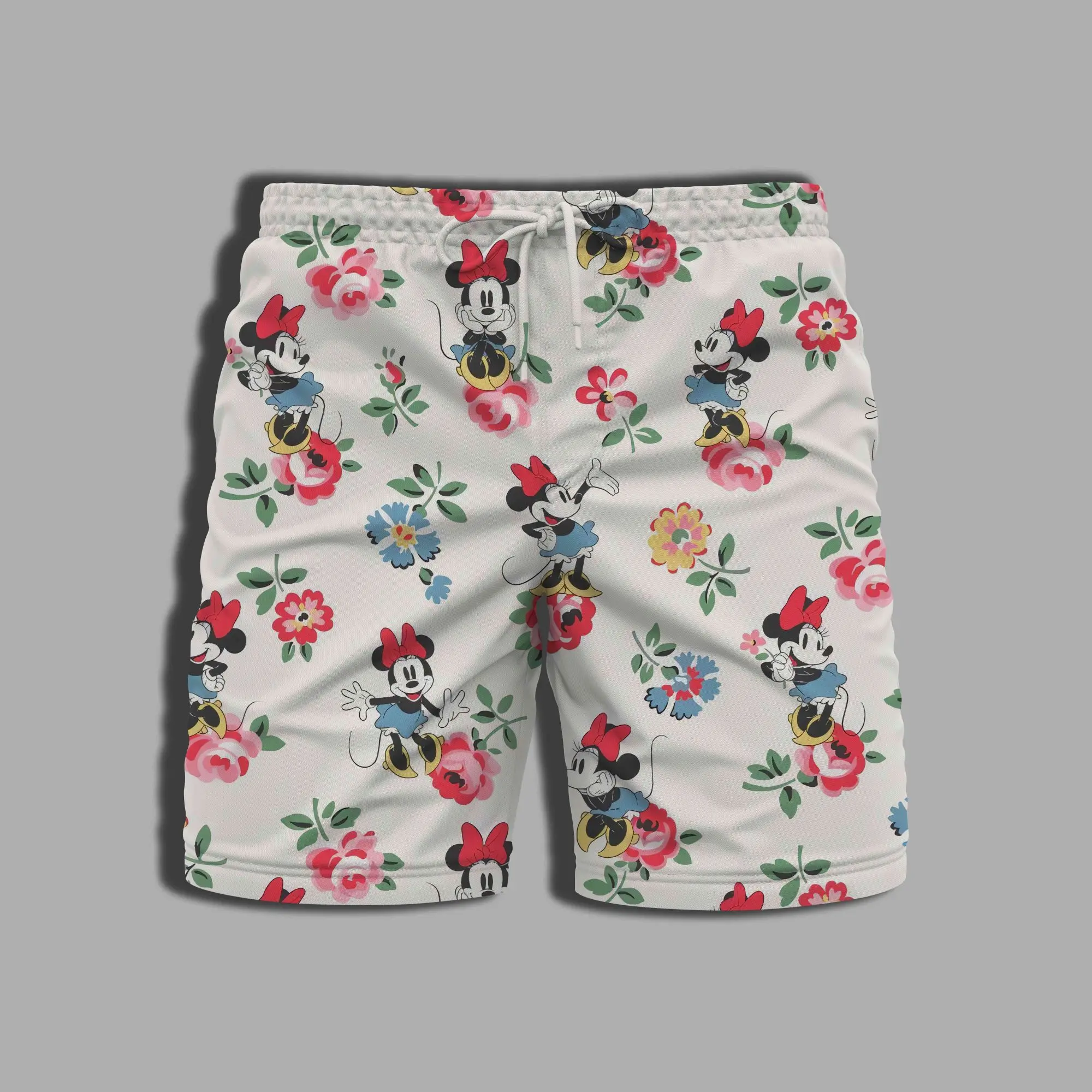 Fato de banho masculino Disney, shorts de praia de ginástica, maiô masculino, calça Mickey, Minnie Mouse, impressão inteira, verão