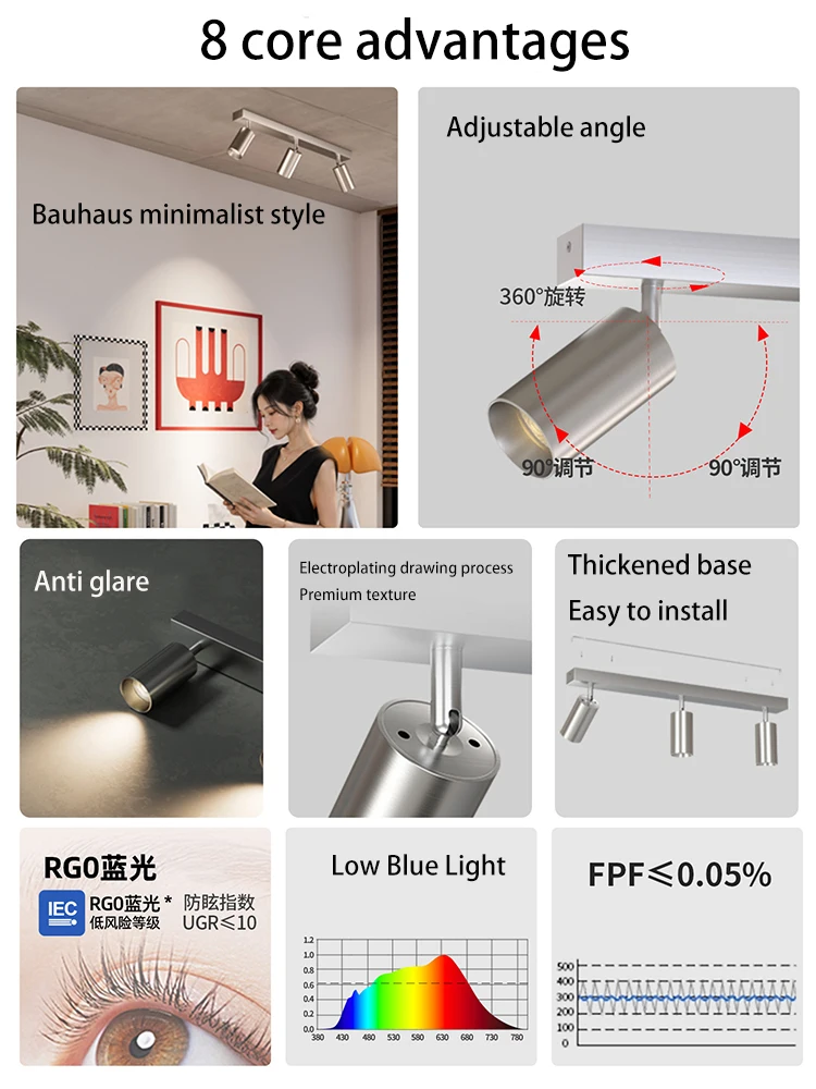 Led Spotlights Bauhaus Industrial Style Surface Mounted Spot Light Adjustable Angle 2 3 Heads Ceiling Lamp Nickle Color COB Foco
