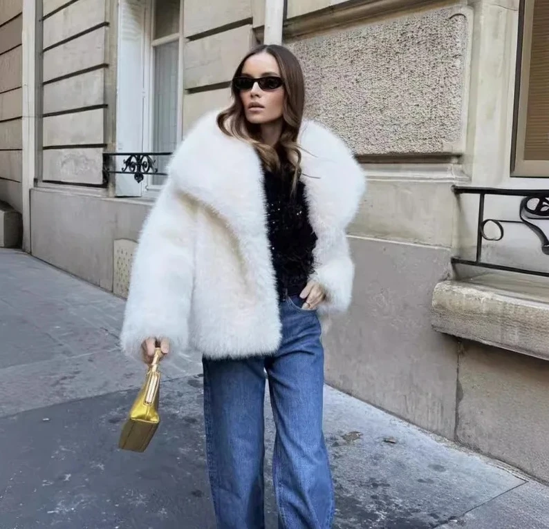 موضة تقليد معطف فرو الثعلب المرأة الخريف الشتاء سترة قصيرة فو الفراء معطف الشارع الشهير بلوزات فضفاضة الإناث #5