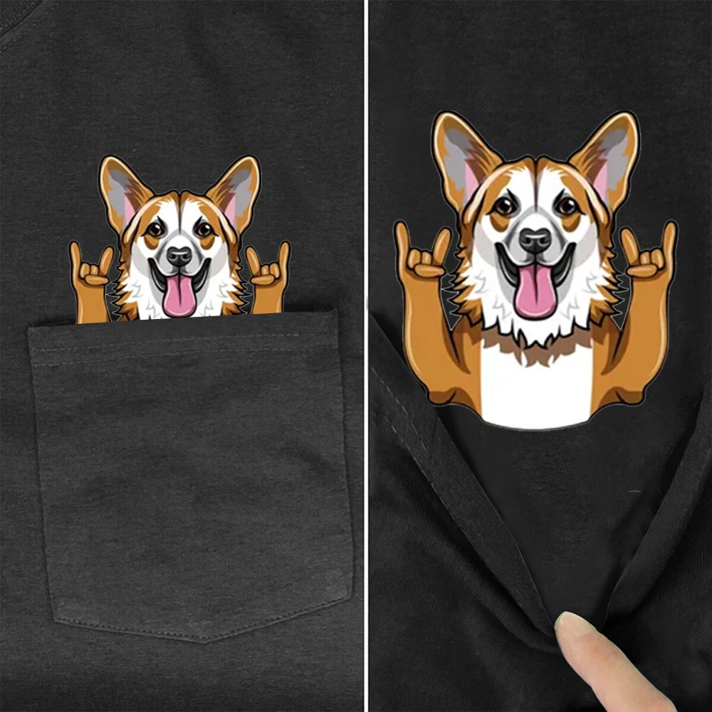 CLOOCL Funny Corgi T-shirts Animal Dog Muscle Middle Finger Rock Gestures Printed T-shirt 100% Cotton Tees Hip Hop Tops S-7XL