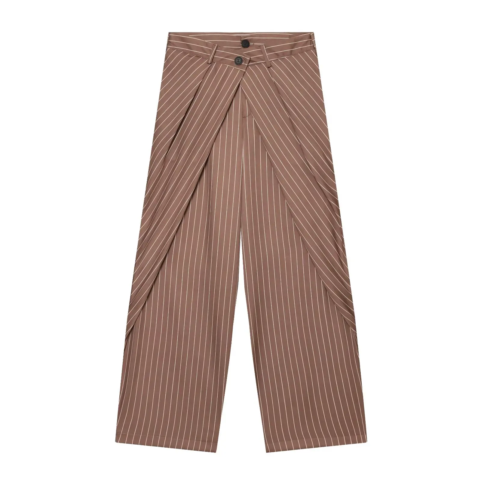 TFMLN Damen Mode Weite Hosen Vintage Hohe Taille Reißverschluss Lässige Gerade Hochgeschnittene Plissierte Lange Hosen Neu – Detail 14