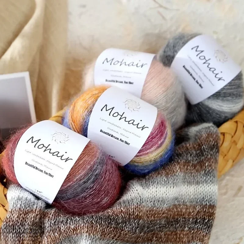 Hilo de algodón suave de Mohair degradado de hilo de lana teñido de segmento para tejer ropa de bebé de ganchillo