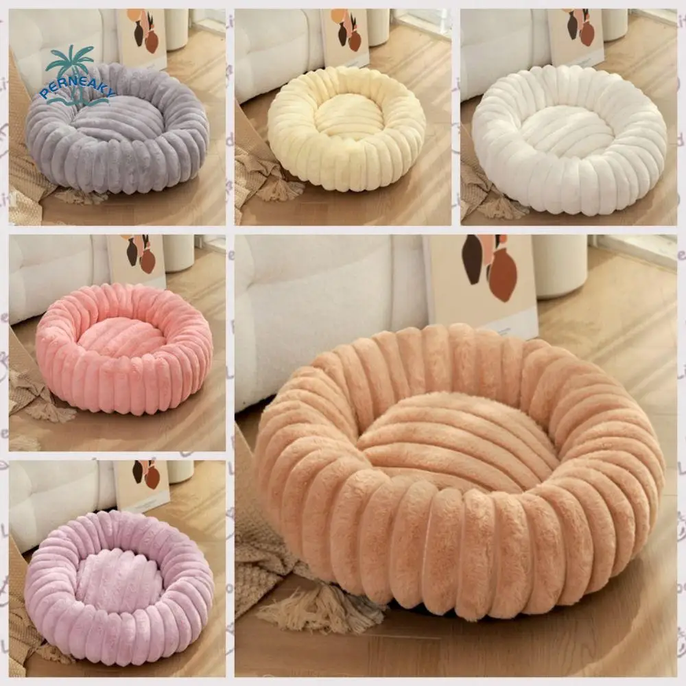 

Practical Thickened Dog Warm Bed Comfortable Round Donut Dog Bed Soft Plush Dog Nests Puppy Sofa Bed for Autumn and Winter