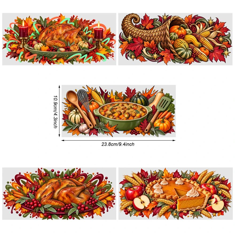 5 Sheets Thanksgiving Harvest Feast UV DTF Stickers Transfer Sticker Decal Cups Decoration Waterproof Decals