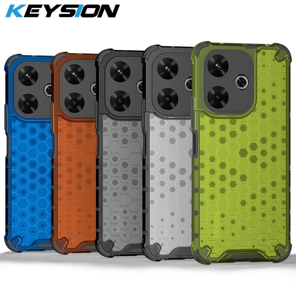 

KEYSION Shockproof Armor Case for Xiaomi POCO M6 4G Soft Silicone+PC Transparent Honeycomb Phone Back Cover for Xiaomi Redmi 13