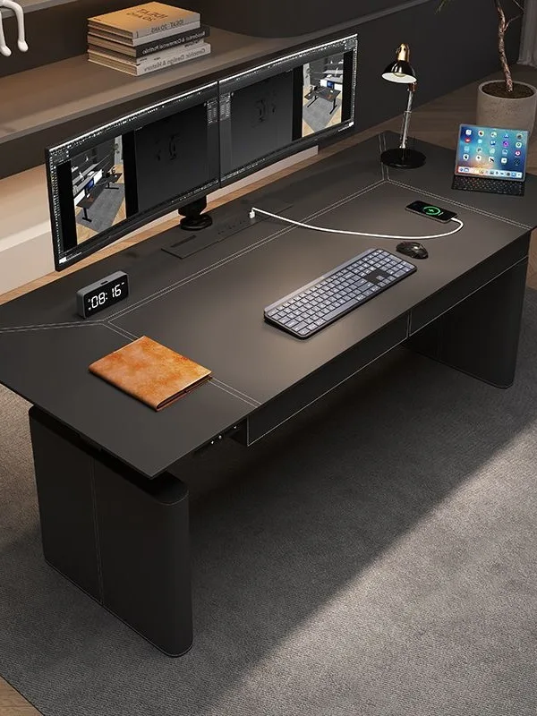 Intelligent electric lifting table computer table saddle leather desk double desk e-sports table study