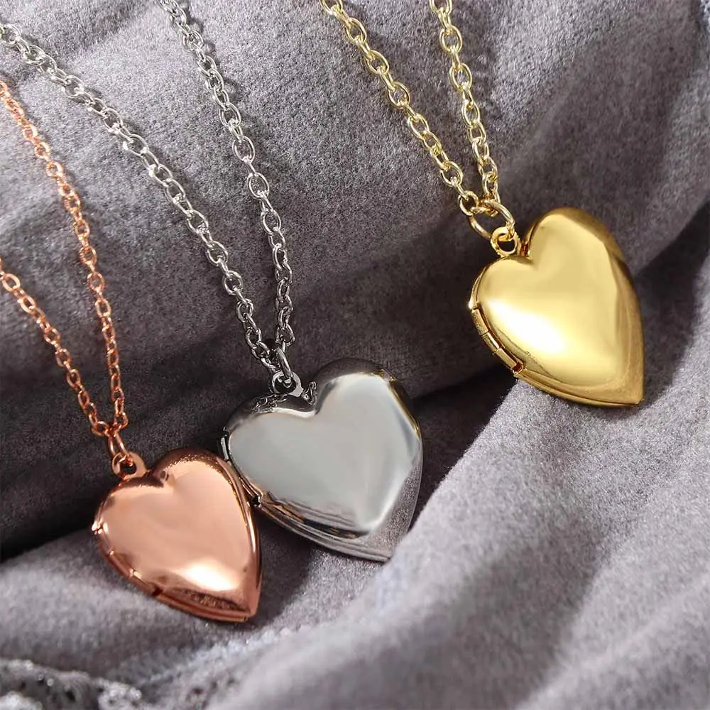 Romantic Trendy Pendant Photo Picture Frame Heart Shaped Openable Locket Fashion Accessories Necklaces Jewelry