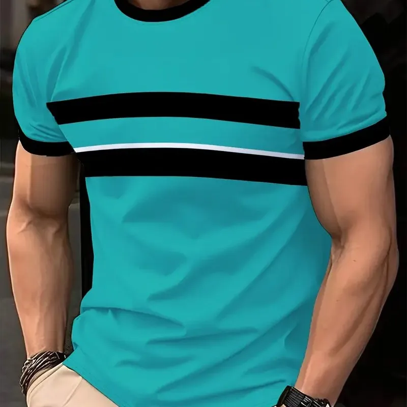 

3D Print Lattice Stripes T Shirt For Men Color Block Pattern Short-Sleeved Tees Harajuku Streetwear Tops O-Neck T-Shirt Clothes