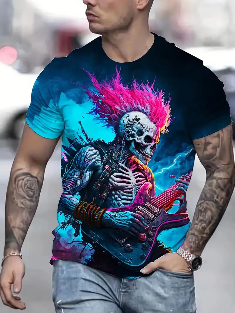 Pop Rock Skull Punk's Not Dead pattern T shirts For Men 3D Print Summer Hip Hop Trend Short Sleeve T-shirt Oversized O-neck Tops