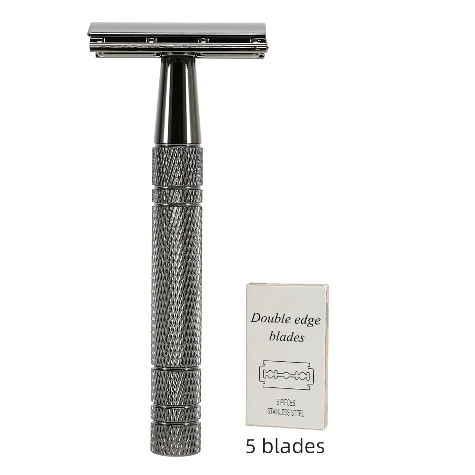 Adjustable Double Edge Classic Safety Razor Man Shaving Razor With 5 pcs Titanium Coated Blades Shaver Razor Hair Removal