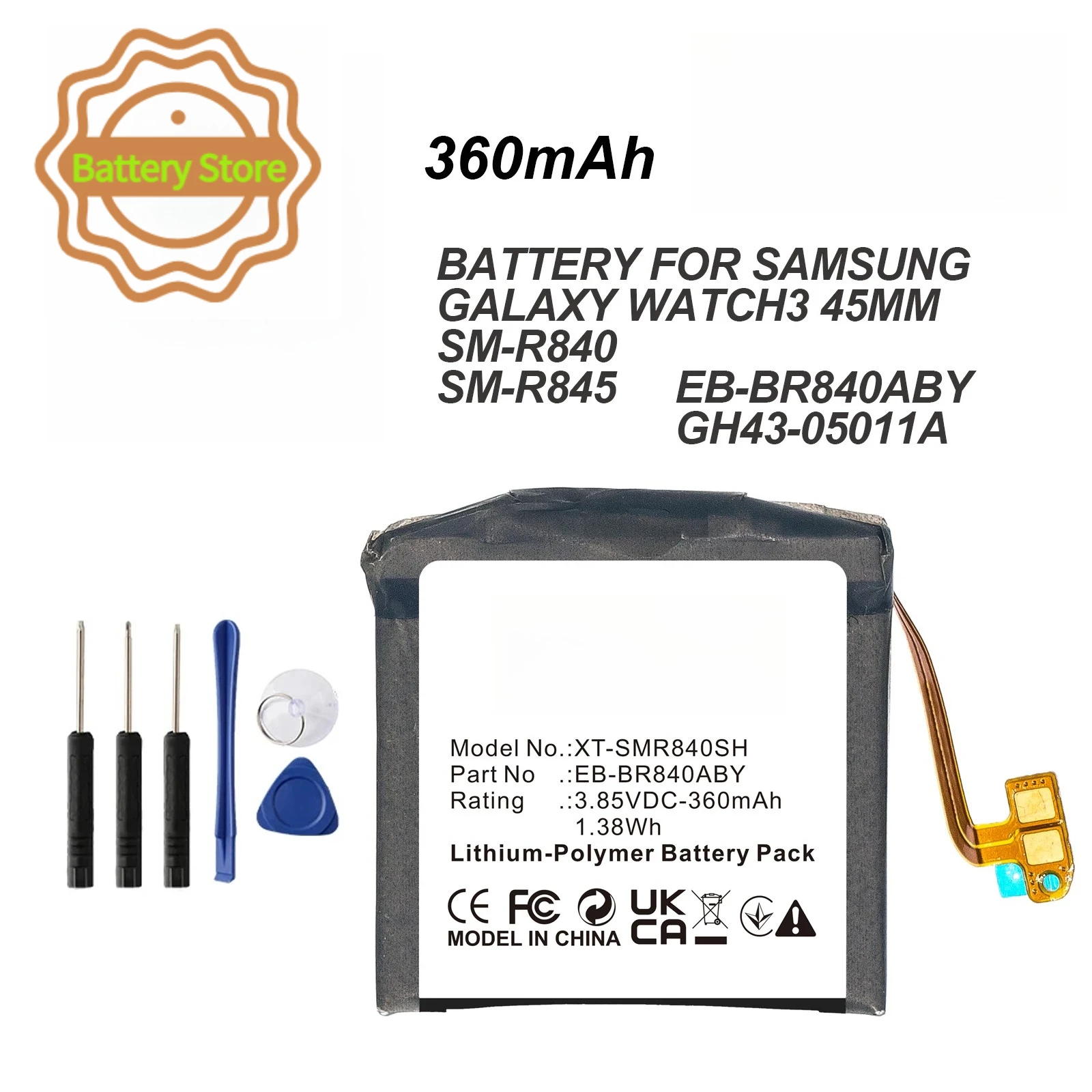 360mAh Replacement Battery For Samsung Watch 3 SM-R840 SM-R845F 45mm Watch3 Version EB-BR840ABY Rechargeable Battery