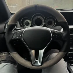 For Mercedes Benz W176 W246 C-Class W204 C117 C218 X218 W212 C207 A207 X156 Customized Car Steering Wheel Cover Leather Braid