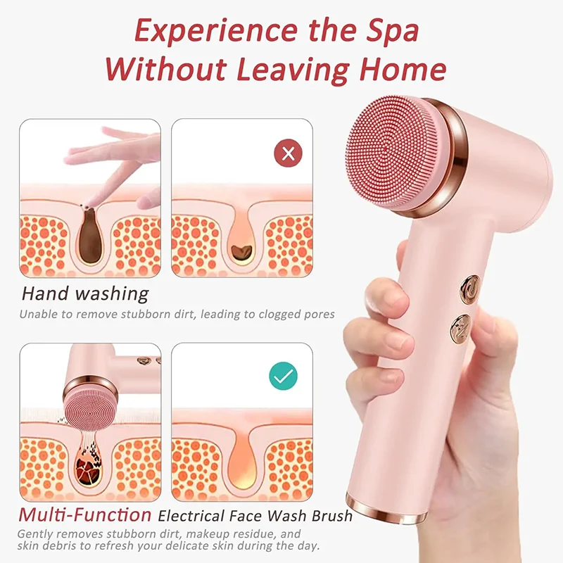 4 in 1 Facial Cleansing Brush Electric Face Wash Brush Waterproof Portable Face Scrubber for Exfoliating Blackhead Massaging
